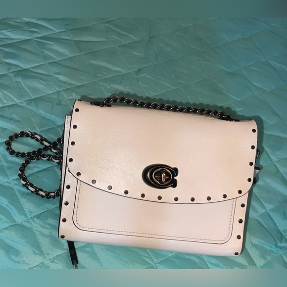 COACH Parker 18 With Rivets Gunmetal/Bone EUC whipstich whimsigoth - Picture 4 of 16